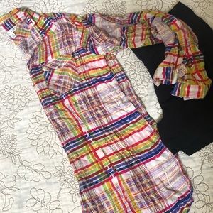 CAbi Cirque Multicolor Plaid Tunic Button Down - M